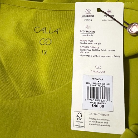 CALIA Women's Essentials Fitness Tank - Chartreuse NWT - Picture 6 of 10